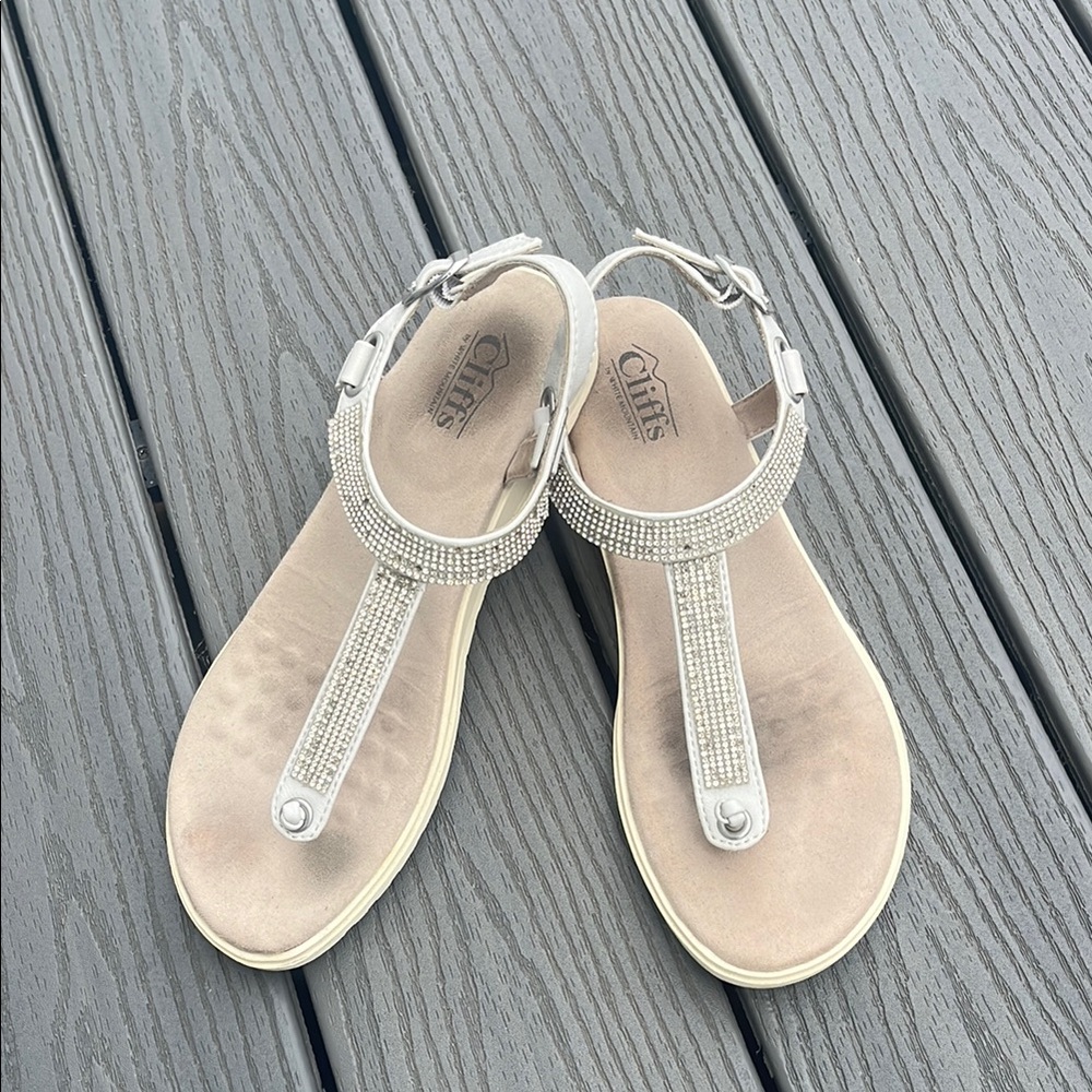 Cliffs by WHITE MOUNTAIN Silver Rhinestone T-Strap Sandals